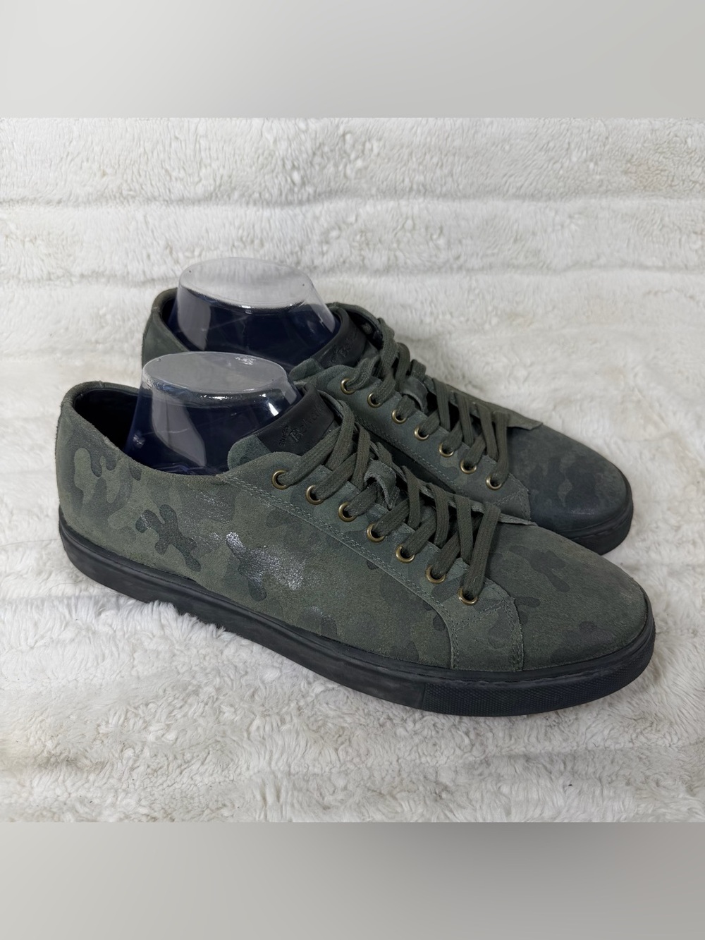 Belvedere Oliver Green Camo Suede Sneakers Mens 10 D Low Top Made in Brazil
